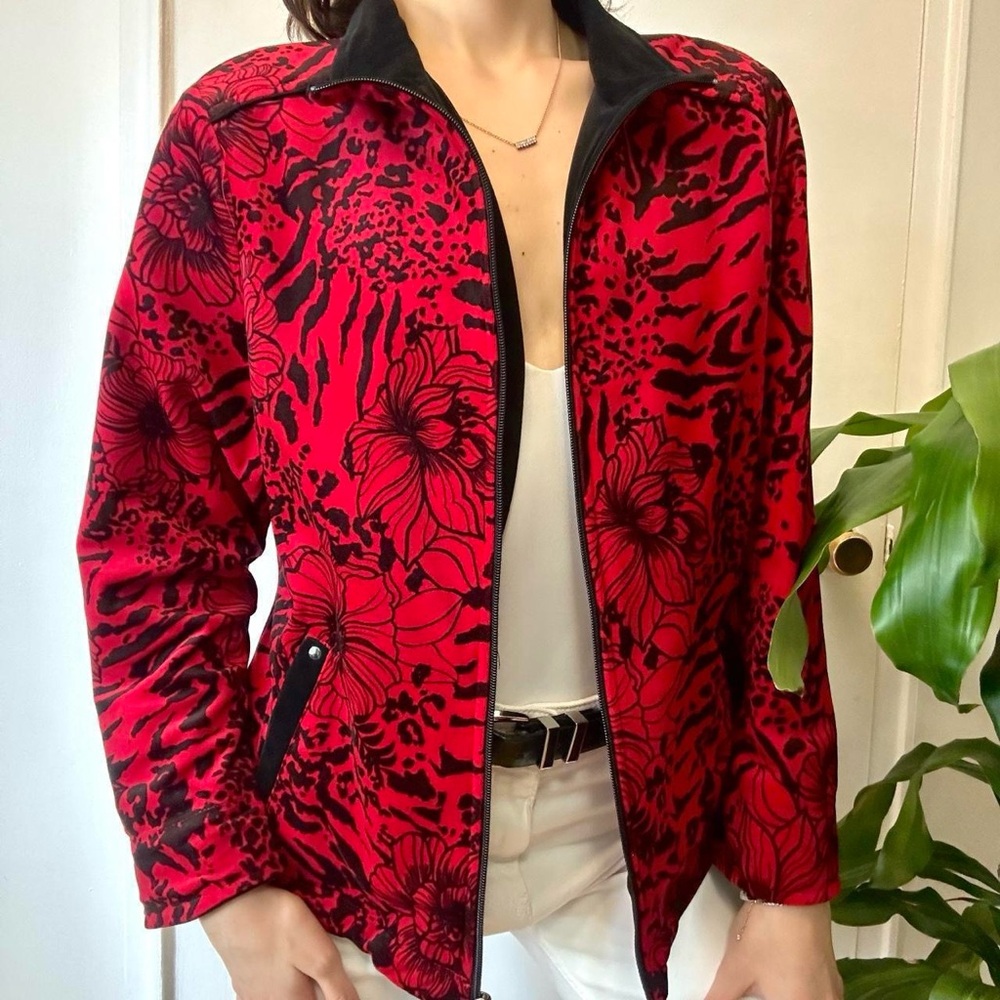 Allison Daley Vintage Retro Zip-Up Sweater Red And Black Size Small
